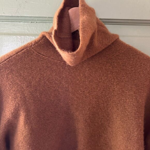 Vince Brown rust Cashmere wool Blend Raw Hem Turtleneck Sweater cropped - Picture 2 of 7